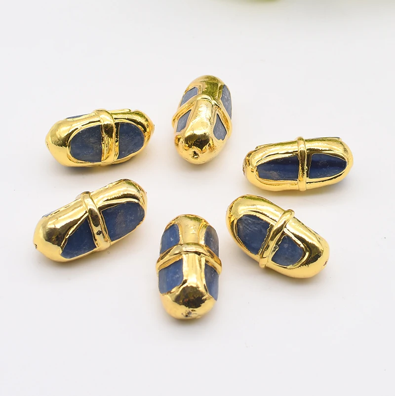 Wholesale 5PCS Natural Blue kyanite Stone Oval shape Metal Bezel For Making Bracelet necklace Jewelry DIY