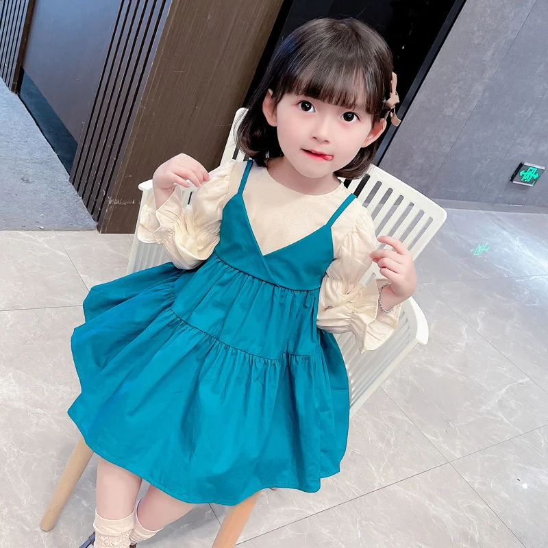 

Girls Dress Autumn New Children's Korean Suspender Patchwork Dress Princess Cake Dresses Baby Long Sleeve Fashion