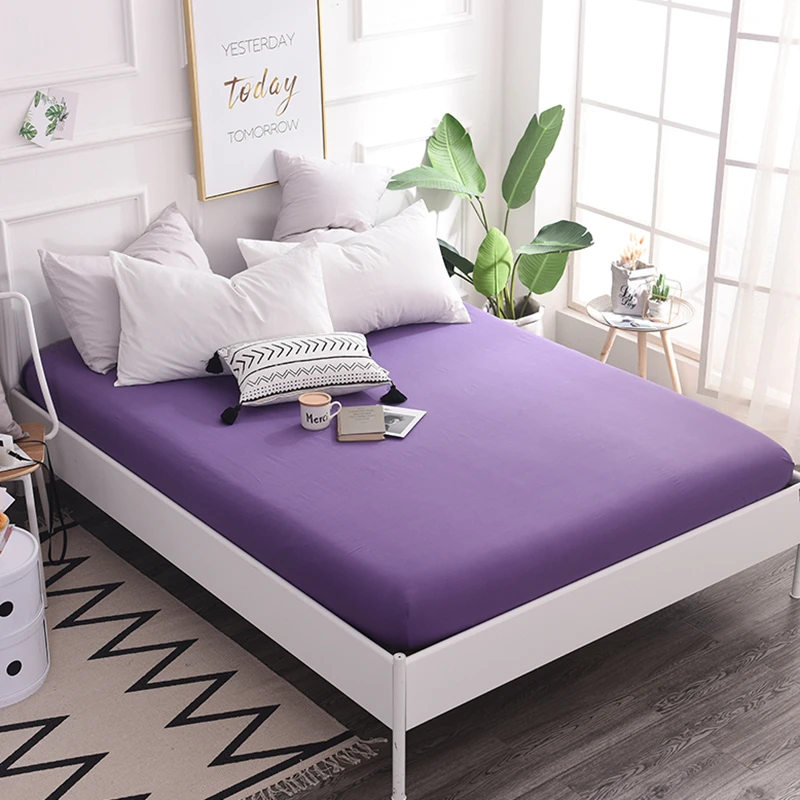 

1pcs Cotton Solid Fitted Sheet Mattress Cover Four Corners With Elastic Band Bed Sheet Solid color Bedding Linens Bed Sheets #s