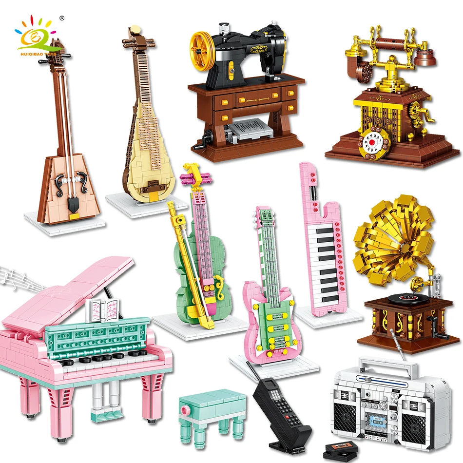 HUIQIBAO классический винтажный граммофон радио модель микро строительный блок мини