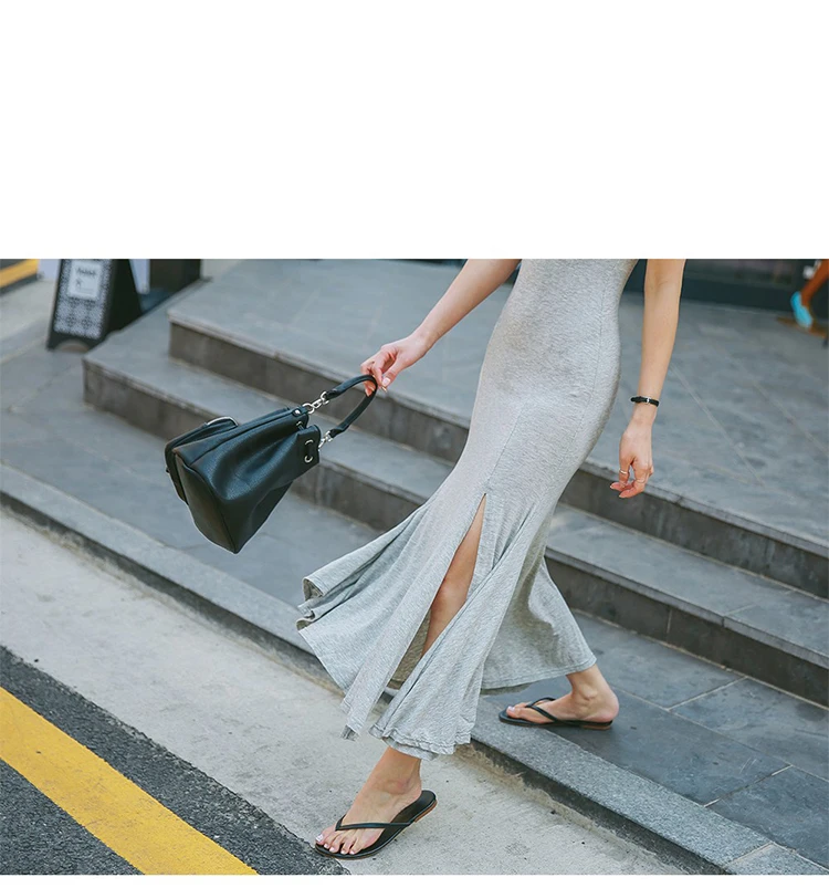 Платье женское длинное из модала с длинным рукавом и разрезом по бокам Клубные