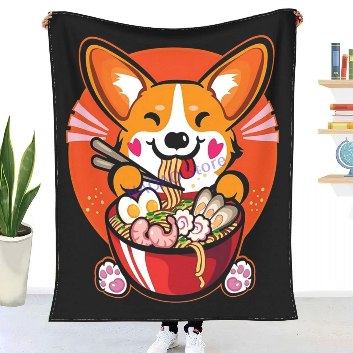 

Kawaii Welsh Corgi Ramen Otaku Throw Blanket Sheets On The Bed, Blanket On The Sofa, Decorative Lattice Bedspreads, Sofa Covers