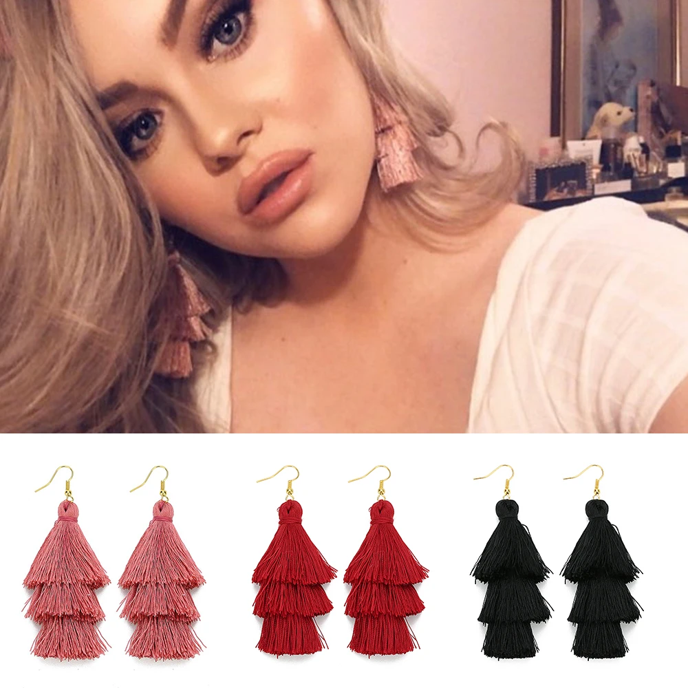 Серьги гвоздики в богемном стиле с бахромой|Серьги-подвески| |