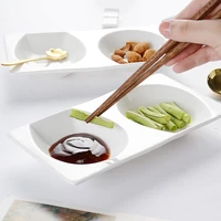creative white porcelain grid plate western dessert tableware japanese snack plate fruit dessert two grid plate sauce plate