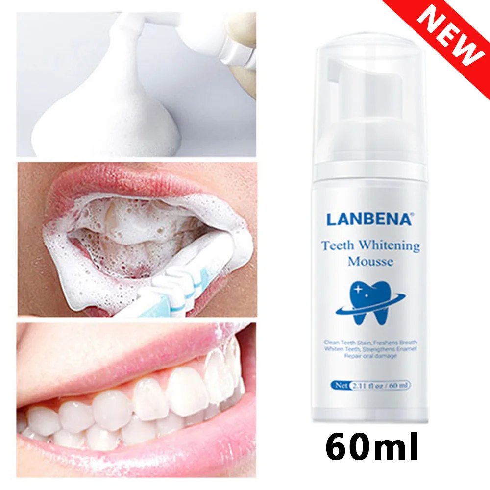 

2021 new LANBENA 60ML Teeth Whitening Mousse Toothpaste Dental Oral Hygiene Remove Stains Plaque Teeth Cleaning Tooth White Tool