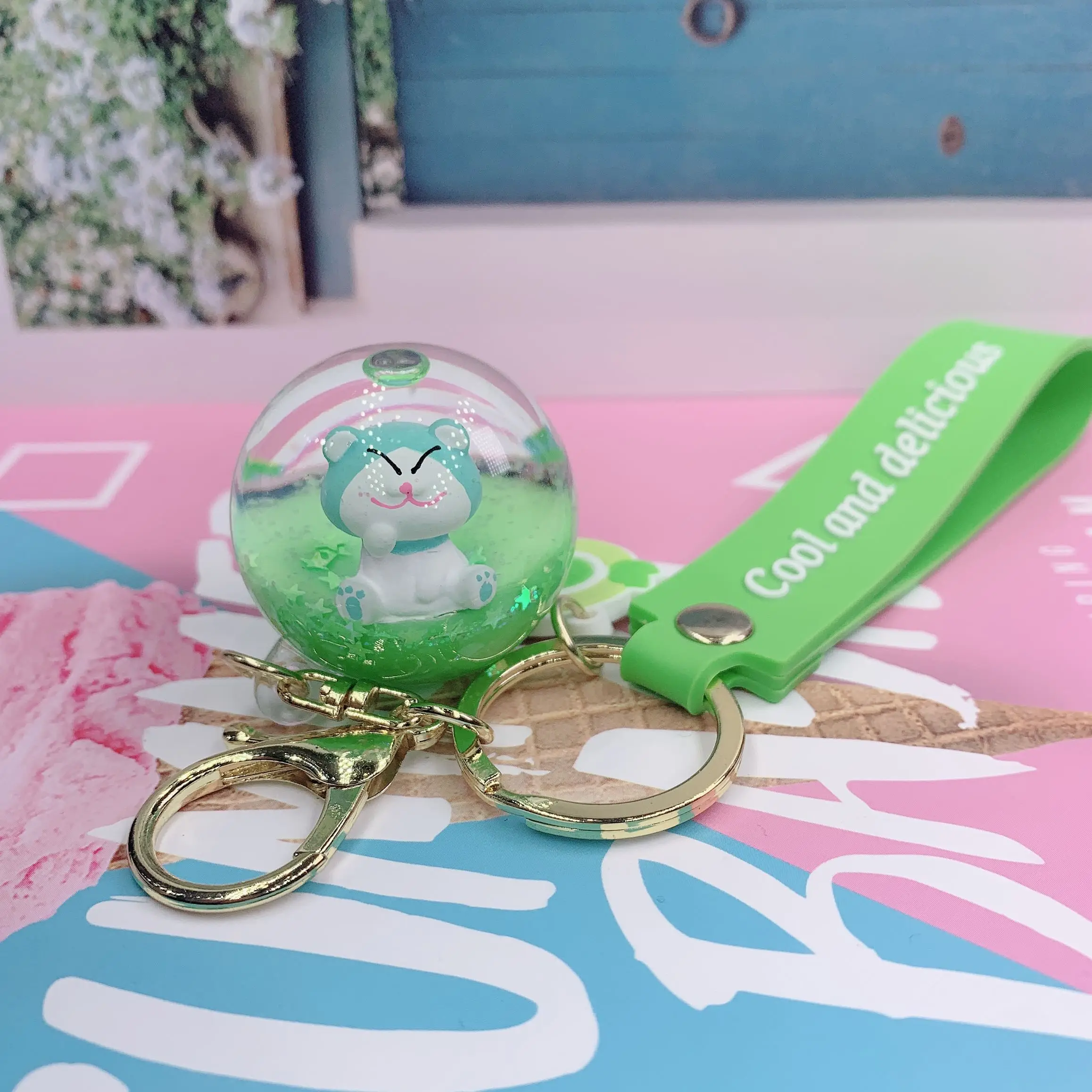 

Cartoon Key Chain Personalized Custom Car Key Ring Small gift Creative Birthday Gifts Kitten quicksand pendant bag pendant Key