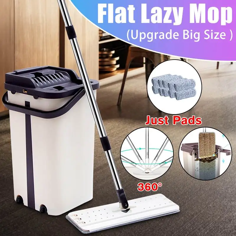 

51 Inch Flat Squeeze Mops With Bucket Spray Floor Water Floor Cleaner Home Kitchen Wooden Floors Lazy Fellow Mop For Washing