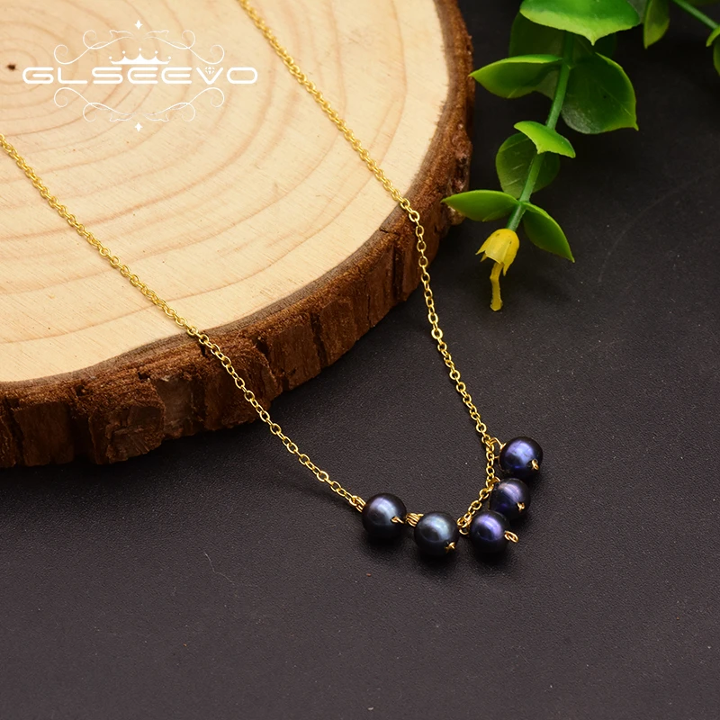 

GLSEEVO Natural Freshwater Black Pearl Pendant Necklace Woman Wedding Party Boutique Gift Vintage Jewelry GN0106