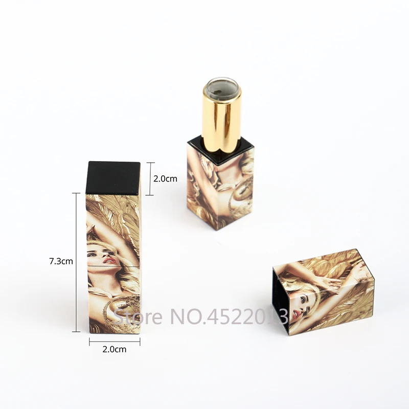 

12.1mm 10/30/50pcs Gold Beautiful Girl Square 3d Empty Lipstick Tube, DIY Plastic Lip Balm Container, Cosmetics Shell Packaging