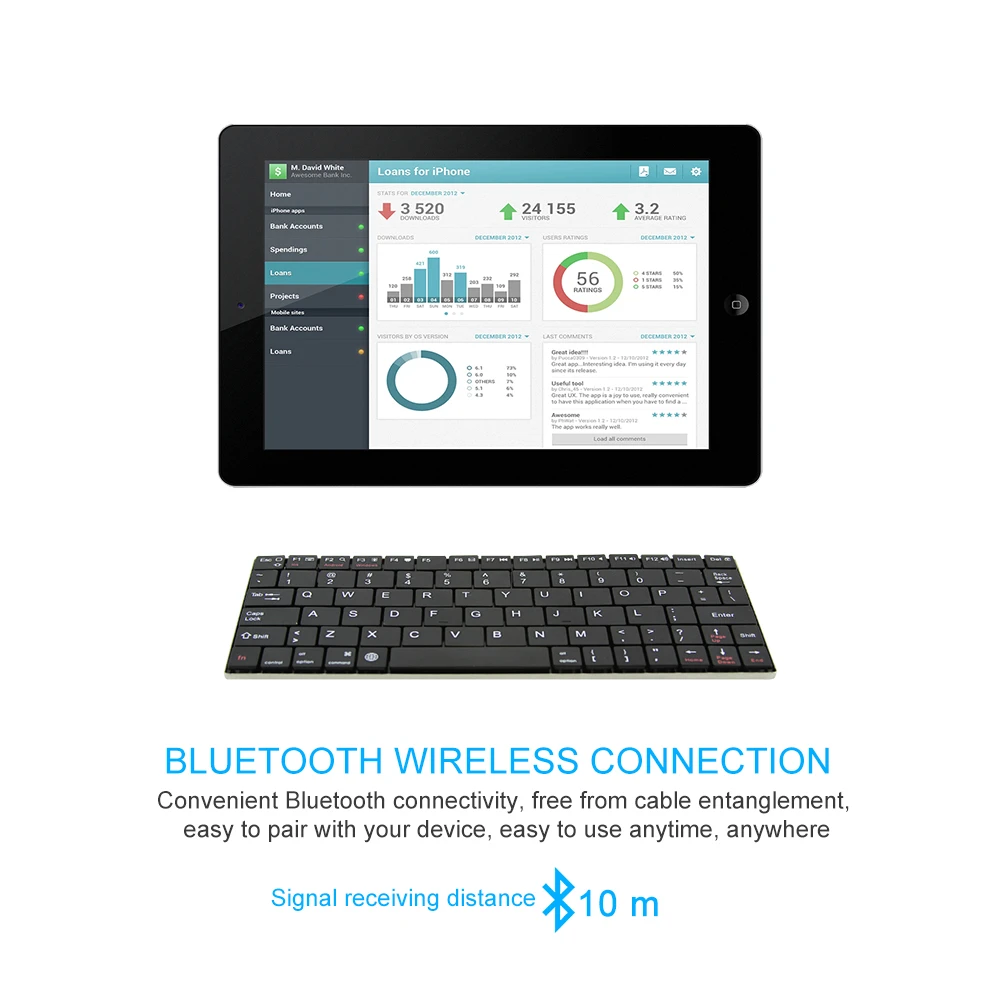 CHYI Мини Беспроводная Bluetooth клавиатура ультра тонкая алюминиевая 80 клавиш