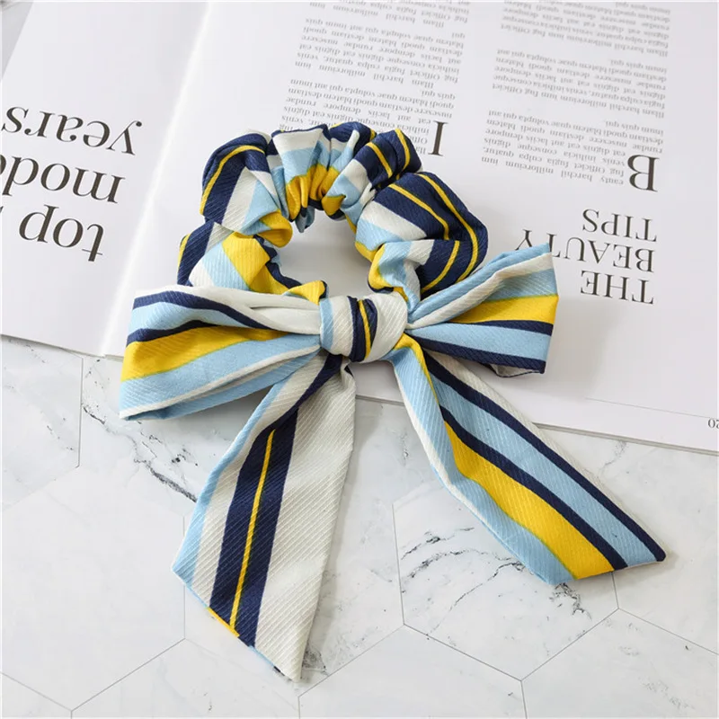 Blue Stripe Новые милые бархатные резинки эластичная лента для волос, Бабочка, веревки для волос для девочек, заколки для волос, женские аксессуары для волос, милая Женская повязка на голову - Цвет: Blue Stripe