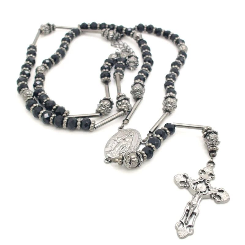 Религиозное ювелирное винтажное ожерелье с крестом длинное из бисера