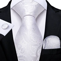 dibangu men necktie white paisley design silk wedding tie for men tie hanky cufflink tie set business party dropshipping mj 0393