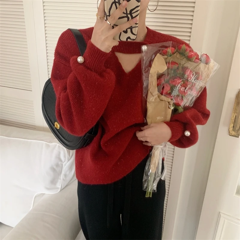 Женский ажурный свитер на пуговицах Свободный Повседневный теплый пуловер с