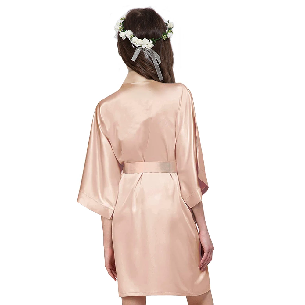 Satin Silk Robes Bride Bridesmaid Robe Wedding Bathrobe Gown Women Dressing Sleepwear Team Bride Rose Gold
