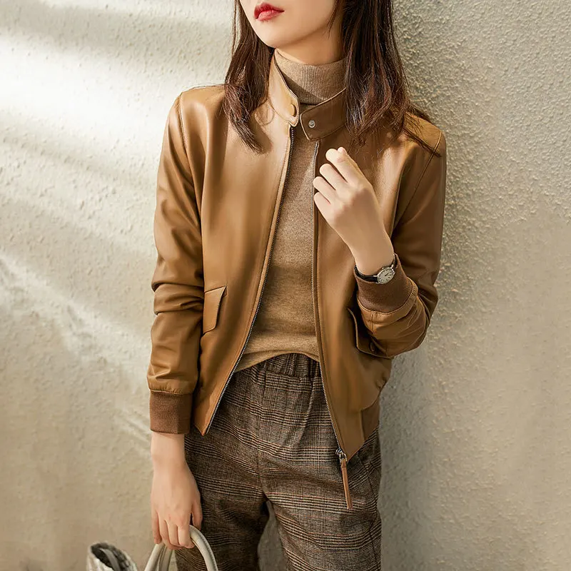 Женское пальто из искусственной кожи куртка с длинным рукавом на молнии весна