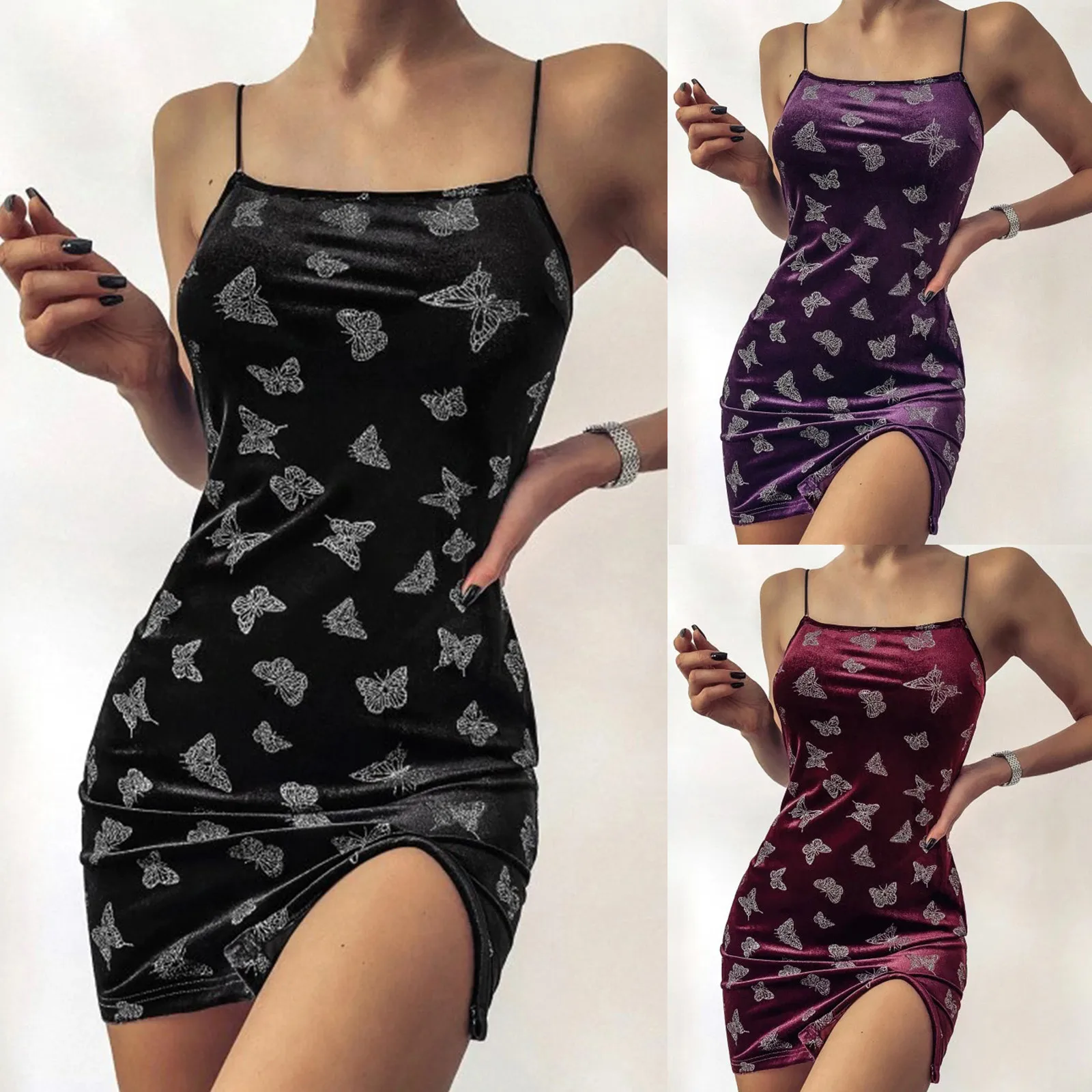 

Women's summer dress Sexy Butterfly Suspender Buttock Suede Dress Ladies Print Split Tight Fitting Dress саѬаан женский лений