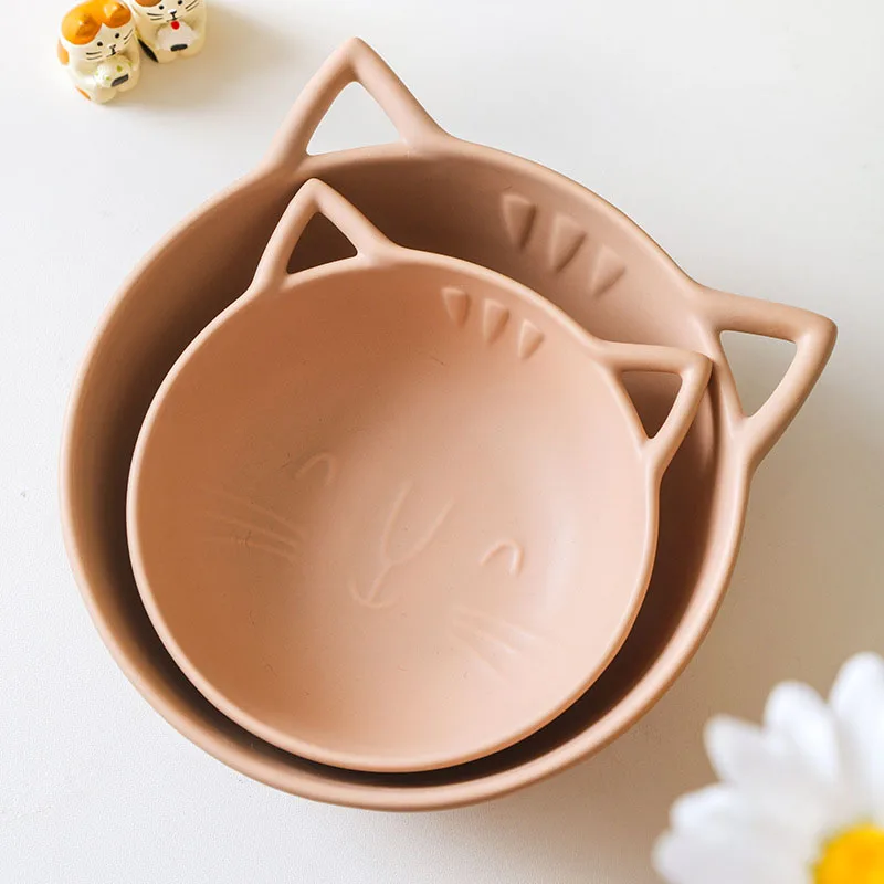 Creative cute cat ceramic tableware Japanese household cute cartoon cat shape breakfast bowl solid color salad bowl noodle bowl