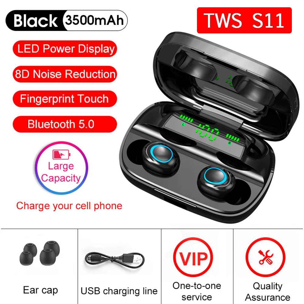 S11 Black TWS Bluetooth V5.0 наушники X6 Pro Беспроводные Мини Наушники Hi-Fi стерео Спортивная гарнитура светодиодный дисплей наушники с микрофоном power Bank - Цвет: S11 Black