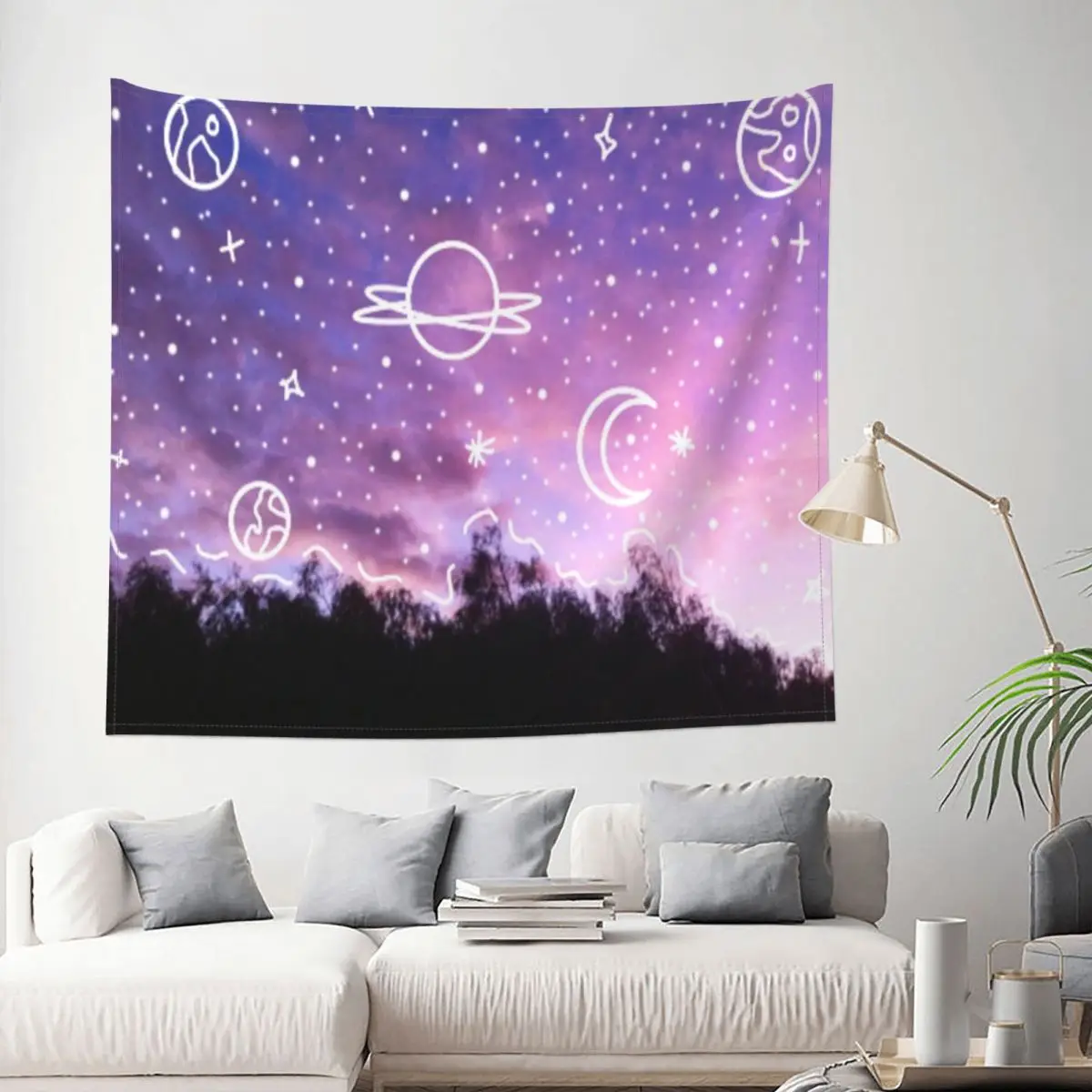 

Tapestry Aesthetic Tumblr Sunset Galaxy Doodle Forest Nature Landscape Decor Wall Room Home Decoration Hanging Bedroom Kawaii