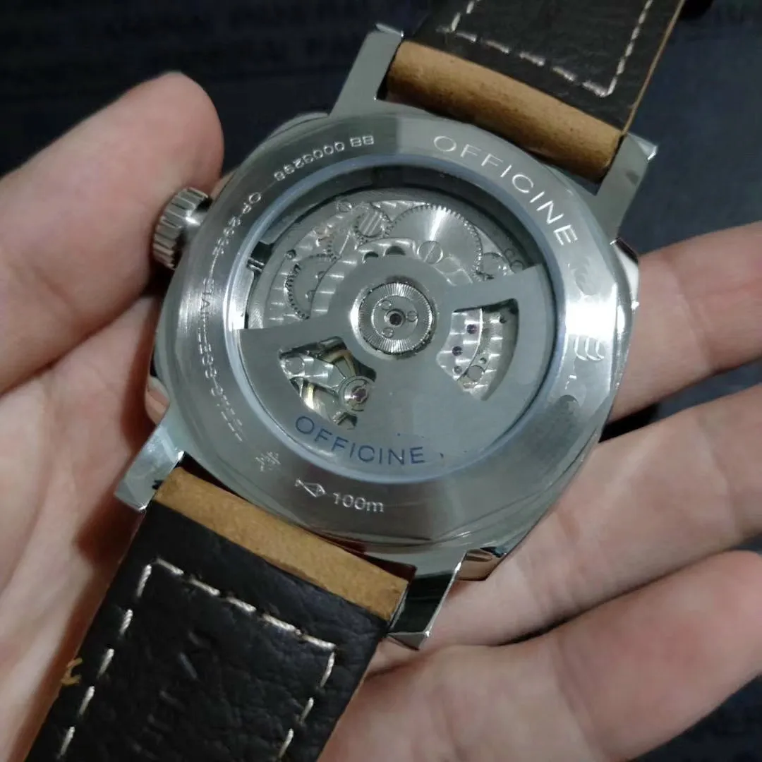 

Classic New Men Automatic Mechanical Sapphire Stainless Steel Brown Leather 1940 3 Days GMT Watch Power Reserve Luminous