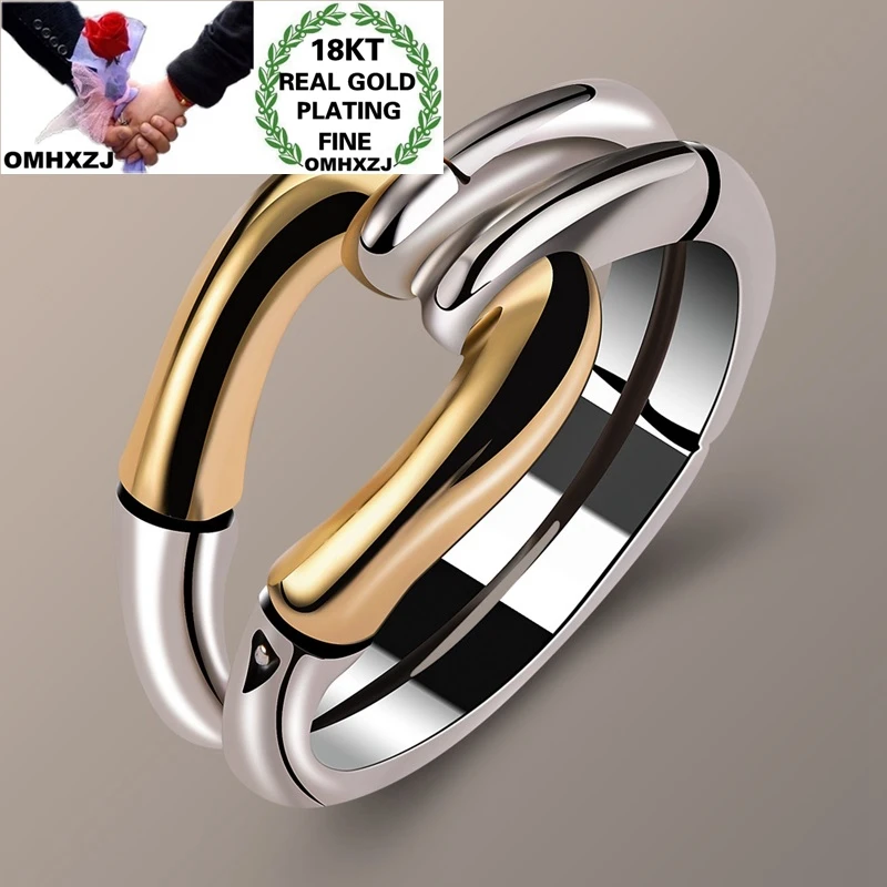 

OMHXZJ Jewelry Wholesale RR1150 European Fashion Fine Woman Girl Party Birthday Wedding Gift Geometric 18KT Gold White Gold Ring