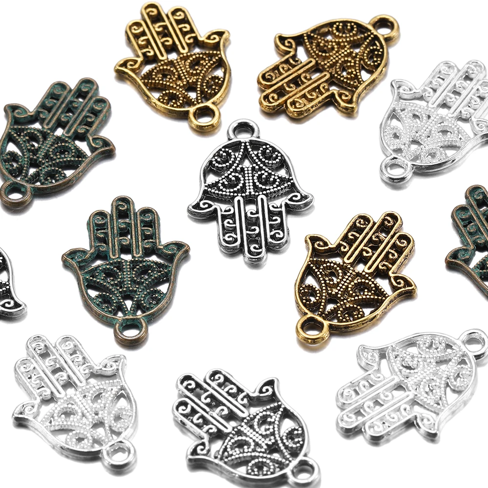 

20pcs/lot 15*21mm Antique Plated Pendant Hollow Metal Islam Fatima Hand of Charms For DIY Necklace Jewelry Making Supplies