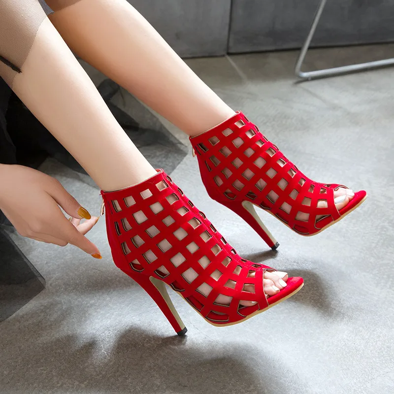 Сандалии женские на шпильке открытый носок молния пикантная обувь большой