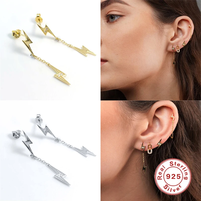 

MC простой 925 стерлингового серебра серьги для женщин с украшением в виде кристаллов творчества Lightning серьги-гвоздики INS Серебро Cz серьги юве...