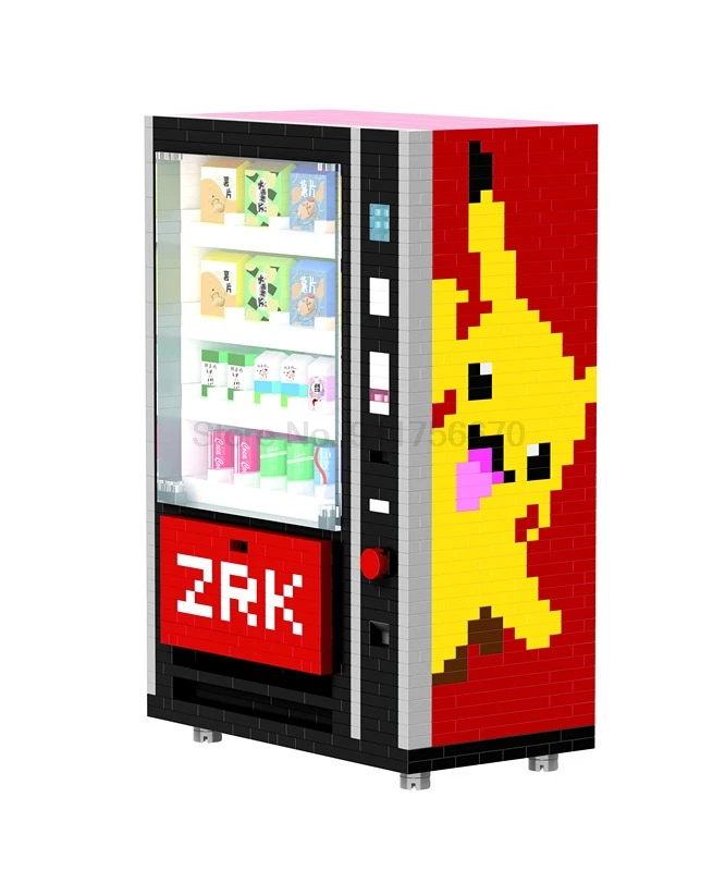 

City Drink Food Case Accessories Mini Vending Machine Building Blocks Bricks Model Kit Set DIY Kids Toys For Children Gifts