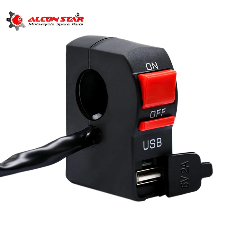 

Универсальный переключатель Alconstar для фар мотоцикла, 5 В, 2 А, USB-адаптер для быстрой зарядки, зарядное устройство для Honda, Yamaha, Suzuki