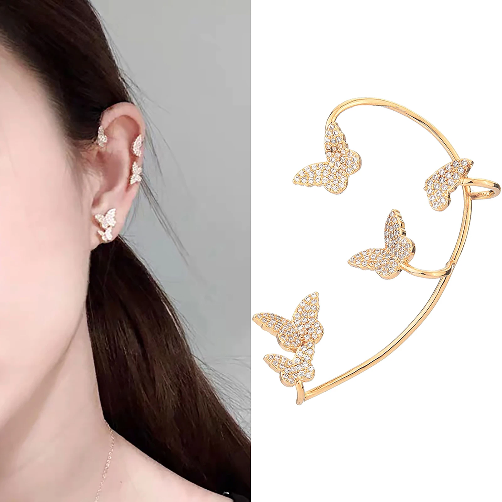 Новые блестящие циркониевые Клипсы-бабочки для ушей серьги-гвоздики в виде змеи