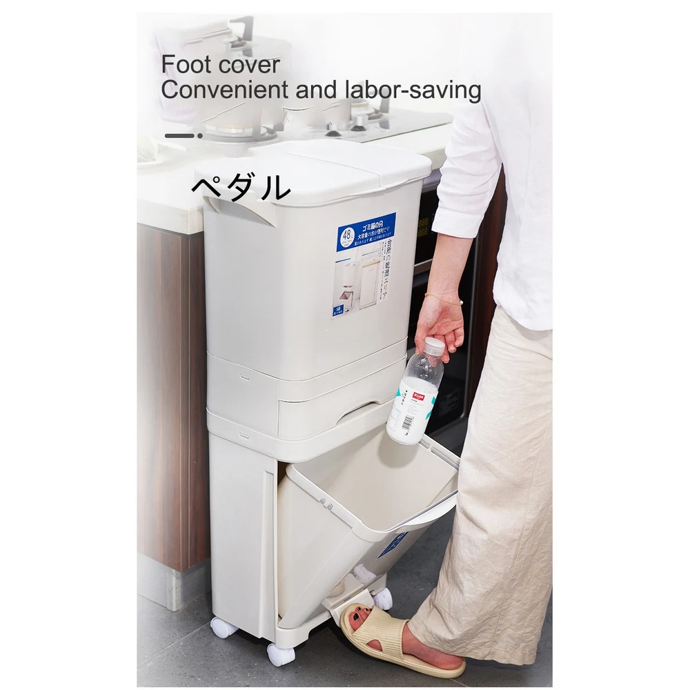 Контейнер для мусора трехуровневый пластиковый 45/48 л домашней кухни с колесами |