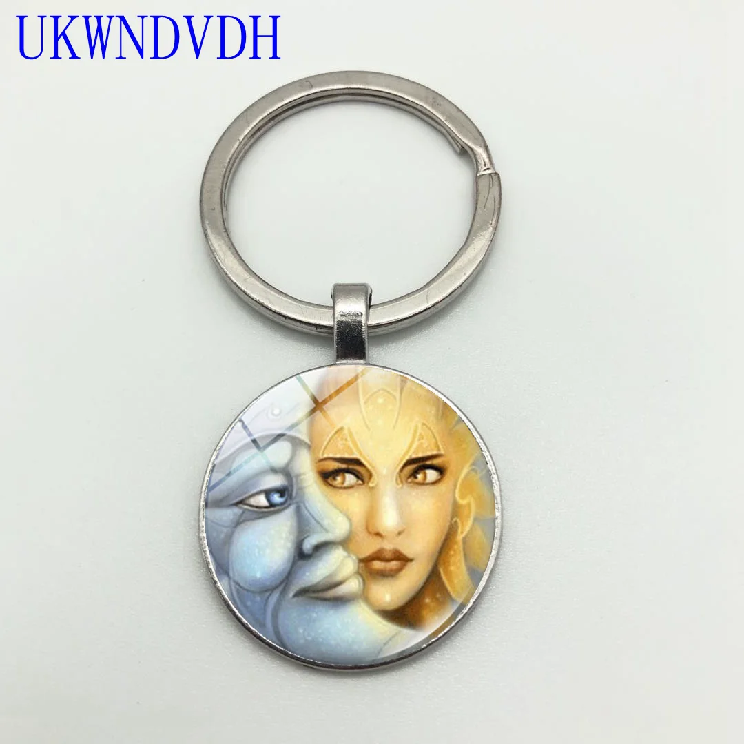 

Sun and moon god bump glass creative popular glass Keychain retro fashion men and women Keychain