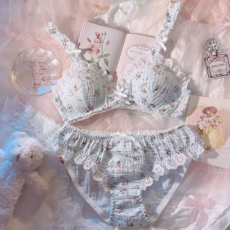 Комплект женского нижнего белья кружевной бюстгальтер с цветочным принтом 2021