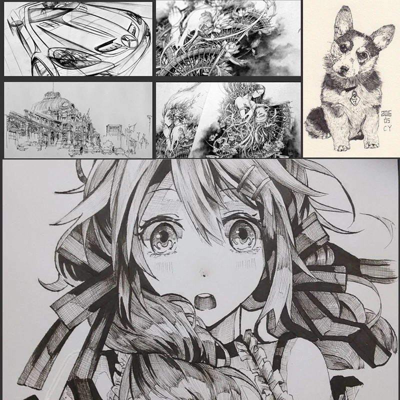 9 шт./лот чернильный маркер для подводки пигмента 0 05 1 2 3 5 6 8 разных кончиков черный