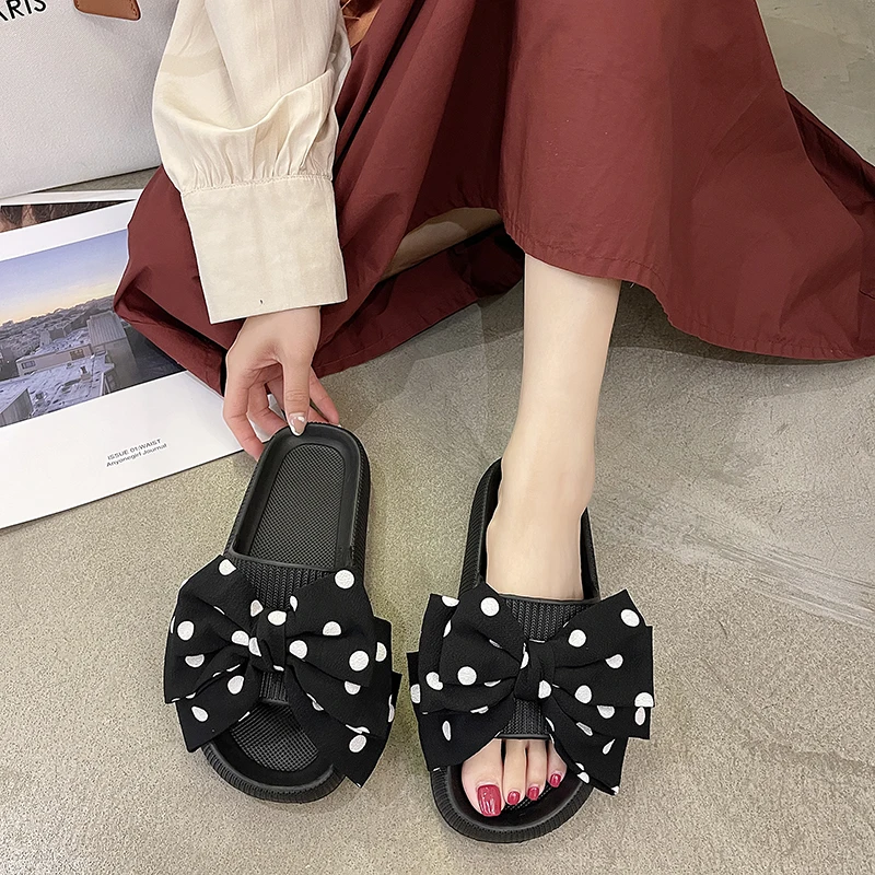 

Ladies Summer Casual Slippers Fashion Polka Dot Slippers Bowknot Platform Sandals Ladies Indoor Shoes Outdoor Slippers