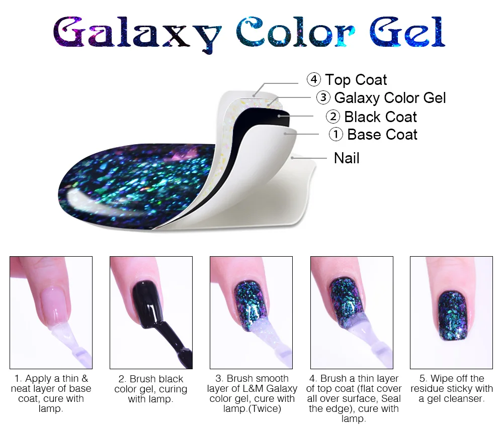 12 шт./партия, гелевые ногти с цветными тенями Galaxy, новейший Блестящий популярный летний УФ-и светодиодный цветной Романтический клей для ногтей, стильный дизайн