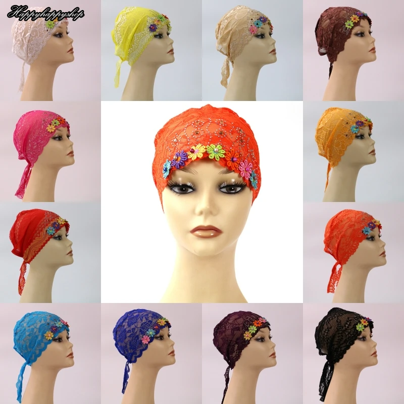 Новый летний кружевной головной убор с цветами для женщин мусульманский