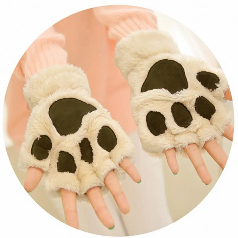 

100% Warmth Fingerless Plush Gloves Fluffy Bearr Claw / Cat Animal Paw Soft Warm Lovely Cute Women Half Finger Covered Gloves