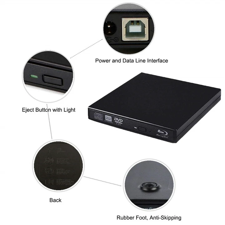Bluray плеер Внешний USB 2,0 DVD привод Blu-Ray 3D 25G 50G BD-R BD-ROM CD/DVD RW записывающее устройство для ноутбука