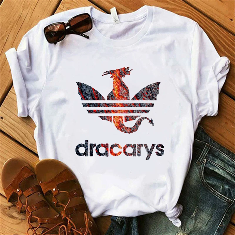 XWT0513-white Showtly Dracarys GAME OF THRONE Female T Shirt Women Summer Dragon Print White Casual Plus Size Streetwear Fashion T shirt - Цвет: XWT0513-white