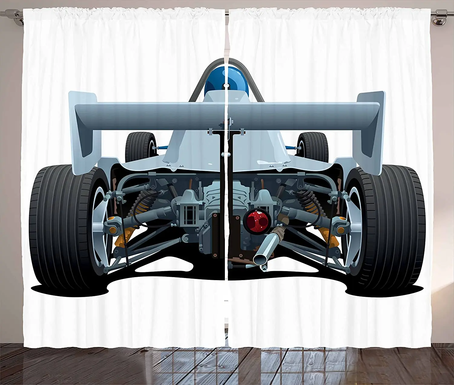 Cars Curtains Back View of a Formula Race Car Rally Competition Sports Cartoon Style Living Room Bedroom Window Drapes