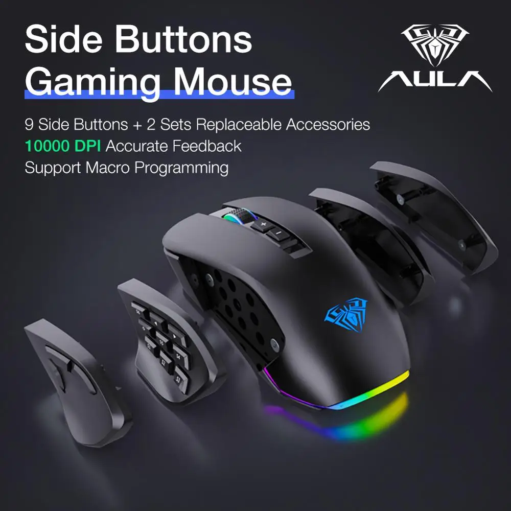 

AULA H510 MMO RGB Gaming Mouse with Side Buttons 14 Macro Programming Keys Up to 10000 DPI USB Wired Backlit Mice for PC Laptop