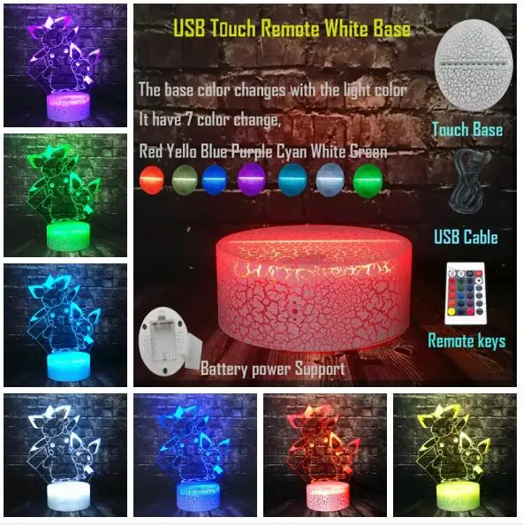 Remote 7 Color Покемон аниме Япония персонаж комиксов Пикачу милый 3D мультфильм светодиодный для украшения комнаты Настольный сон настроение Лава ночник Дети Рождественский подарок игрушка - Испускаемый цвет: Remote 7 Color