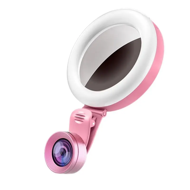 

smartphone webcam Rechargeable Selfie Ring Fill Light Lamp Phone Camera Lens with Makeup Mirror Wide Angle Macro Lens LE