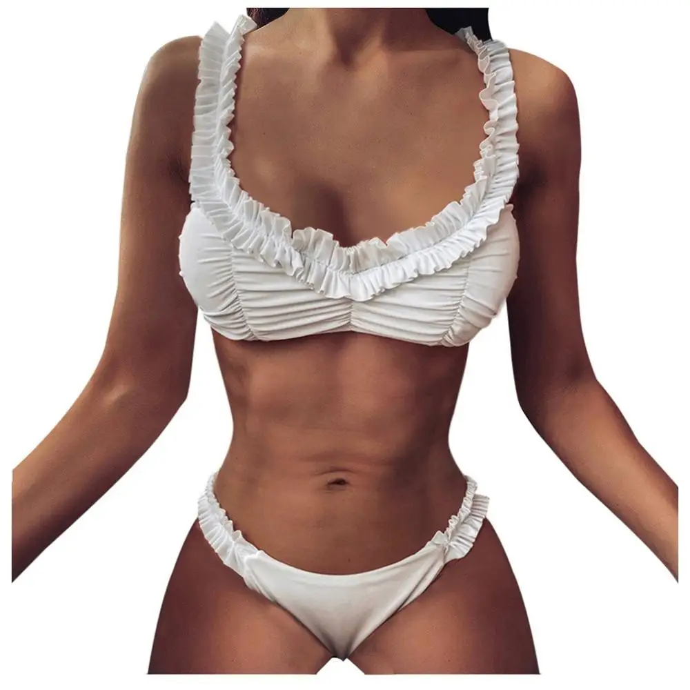 Новинка милый комплект бикини 2020 складки бикини-танга купальник с высокой талией