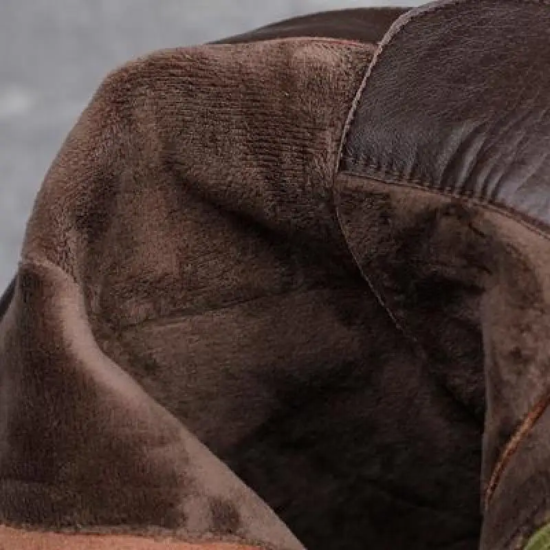 

Ankle Boots for Women 2021 Winter Vintage Warm Shoes Genuine Leather Zip Mixed Colors Round Toe Sewing Leisure Platform Boots