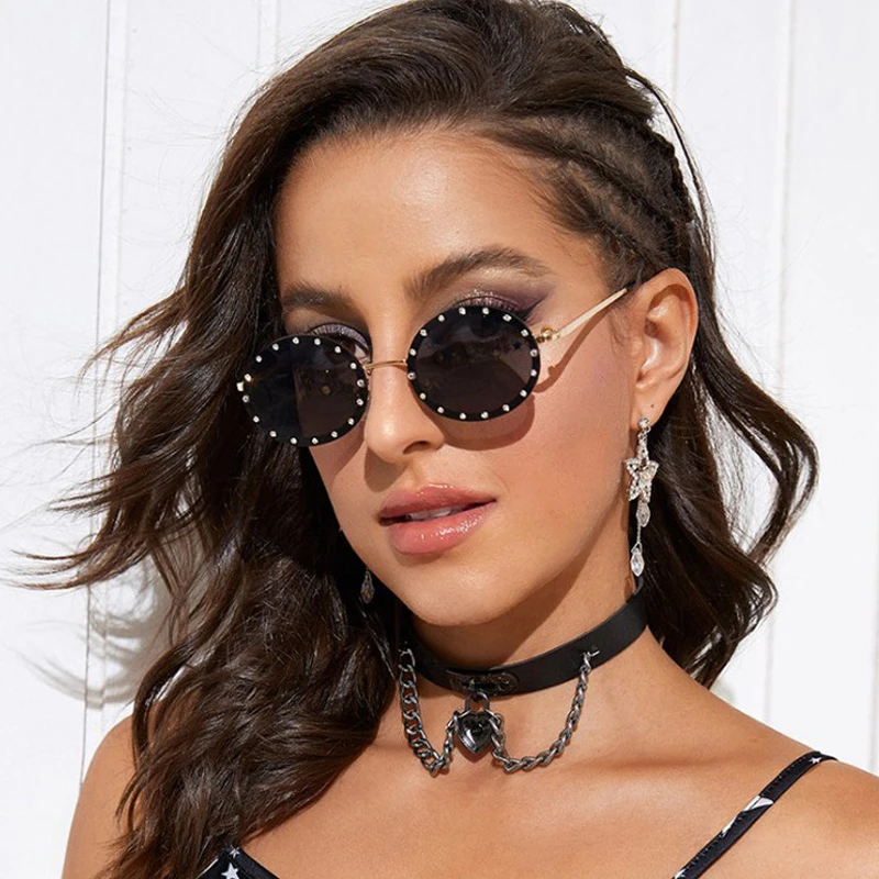 

2021 New Fashion Oval Round Sunglasses Women Men Cost-Effective Diamond Vintage Luxury Quality Metal Brand Designer Sun Glasses