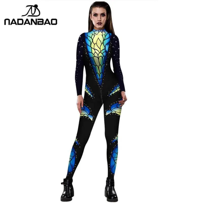 

NADANBAO Carnival Catsuit 3D Print Costume Cosplay Women Bodysuit For Woman Purim Carvinal Psychedelic Zipper Catsuit